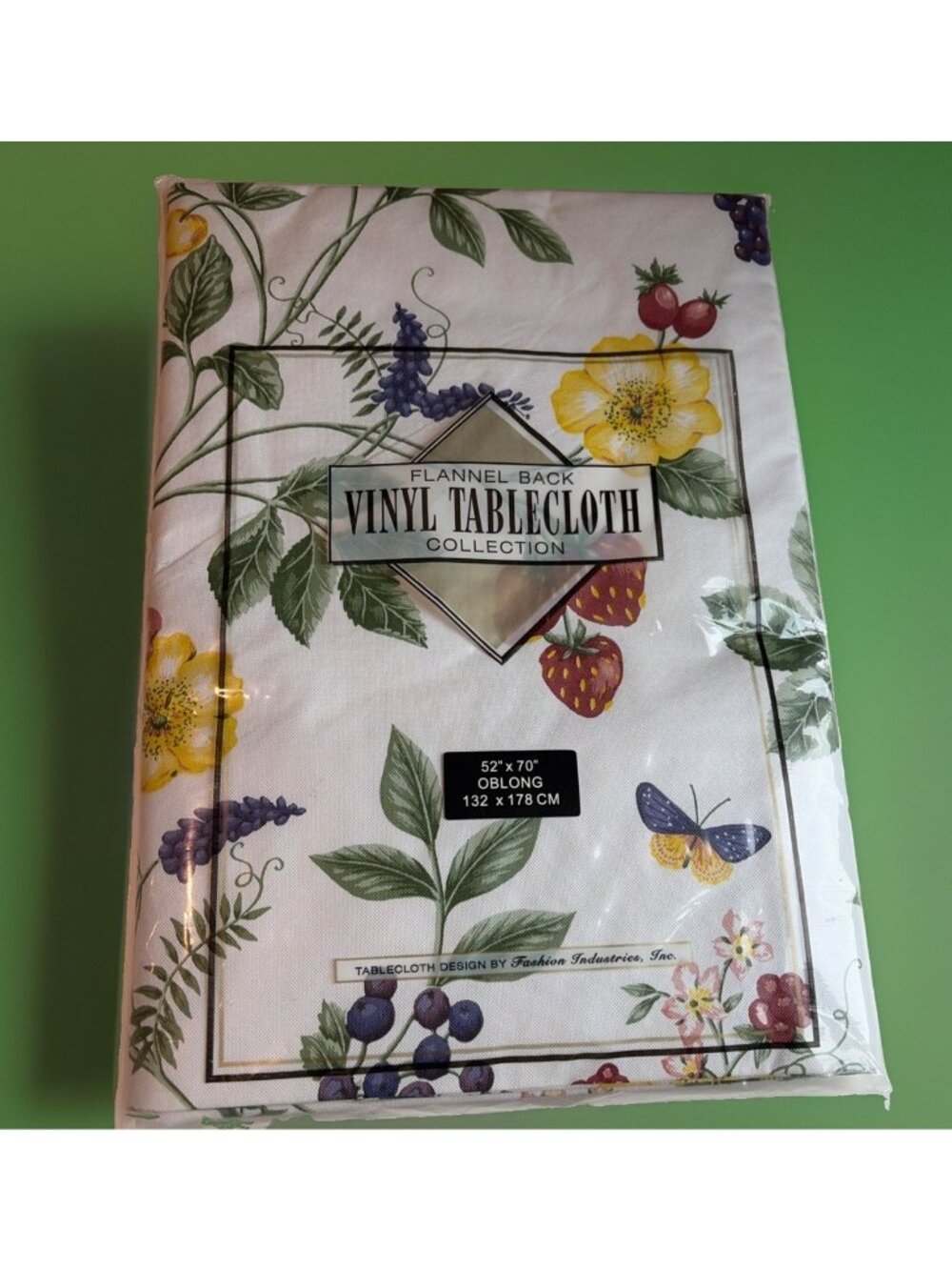 Vintage Fruit & Floral Kitchen Tablecloth Flannel Backed Vinyl Rectangle 52x70"